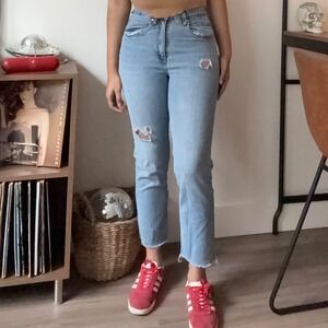 Cotton On Straight Stretch Light Wash Ripped Crop Denim Jeans Size 8